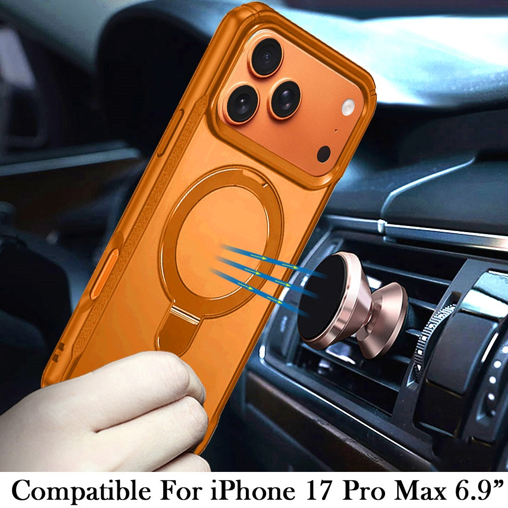 Phone Case for Apple iPhone 17 Pro Max (6.9") Magnetic Ring Stand Matte Finish Shockproof Grip Slim Armor Anti Fingerprint Protective Hybrid Cover Cosmic Orange