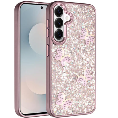 For Samsung Galaxy S26 Cute Butterfly Crystal Diamond Glitter Case Sparkle Bling Frame Metallic Edges, Shimmer TPU Hybrid Case Cover