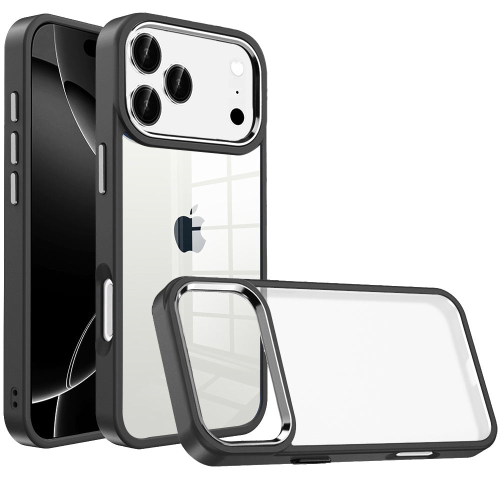 Phone Case for Apple iPhone 17 Pro Max (6.9") Transparent Thick Acrylic Hybrid Metal Buttons Shockproof Rubber TPU Slim Durable Grip Protective Cover