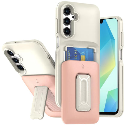 For Samsung Galaxy A16 5G Wallet Case with 2- Credit Card Holder, Wrist Strap & Kickstand Hybrid Shockproof TPU Case Cover Beige+Light Pink