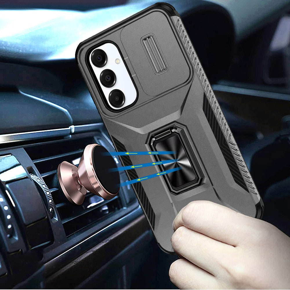 For Samsung Galaxy S25 FE, S25 Fan Edition Case, Camera Cover with Magnetic Rotation Ring Stand, Military Grade Hybrid Hard TPU Shockproof Case Cover