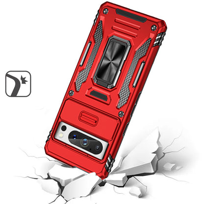 For Google Pixel 9 Pro XL Tough Hybrid Case with Movable Camera Window & Metal Ring Stand Shockproof Case Cover