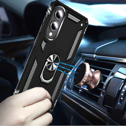 For Samsung Galaxy S25 EDGE Hybrid Combo Belt Clip Holster with Ring Stand Holder, Military Grade Fit Magnetic Car Mount Shockproof Case Cover Black