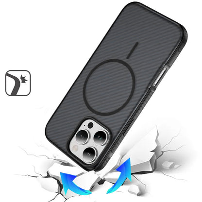 For Samsung Galaxy S26 Ultra Thick Carbon Design Magnetic Hybrid Drop Protection with Metallic Buttons & MagSafe Compatible Case Cover Black