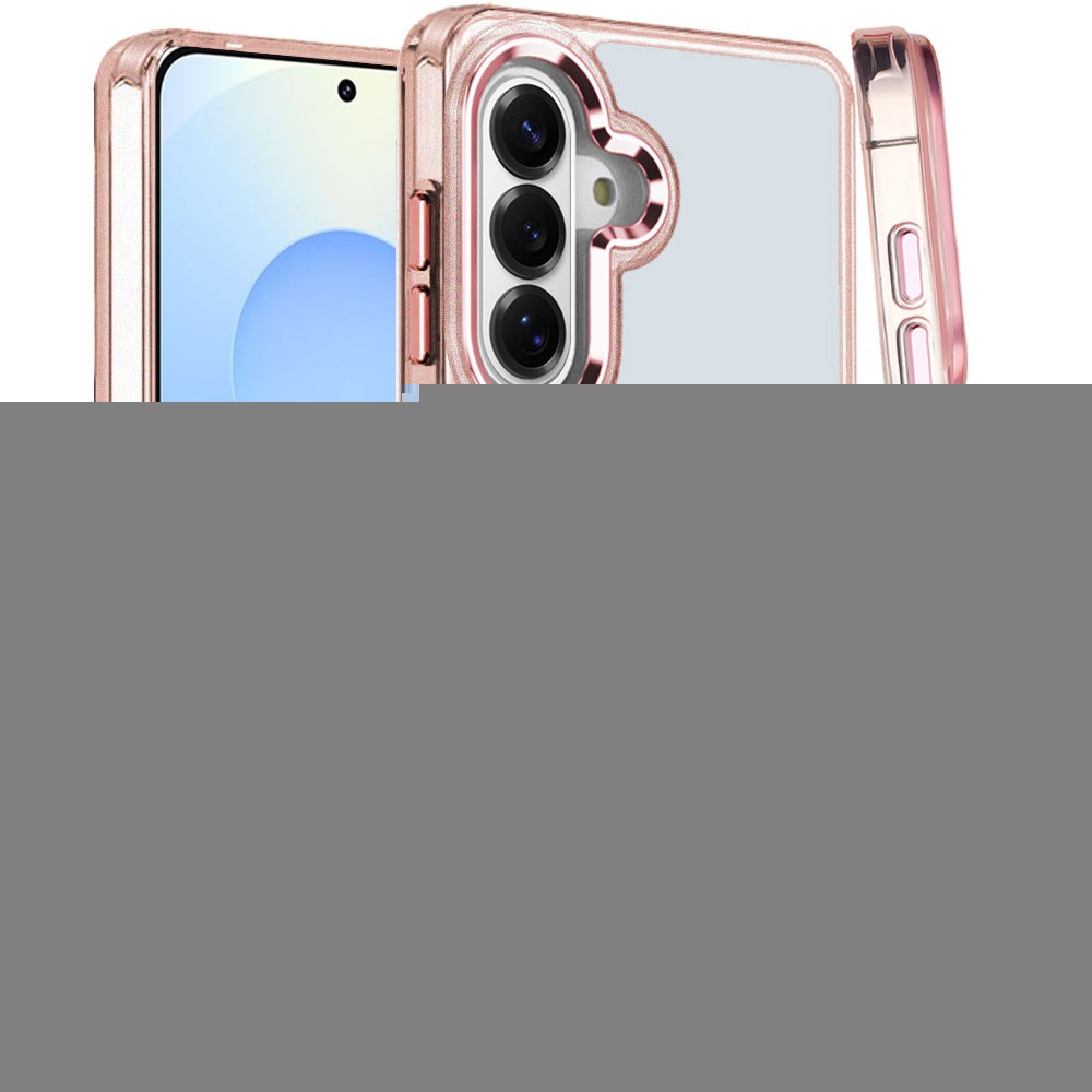 For Samsung Galaxy S25 /S24 Transparent Back Hybrid Case - Magnetic Circle, Color Frame, Metal Buttons, MagSafe Compatible Case Cover
