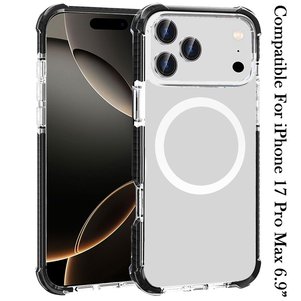 For Apple iPhone 17 Pro Max (6.9") Magnetic Acrylic Case Transparent Back, Rugged Colorful Frame, Shockproof Hybrid, MagSafe Compatible Case Cover