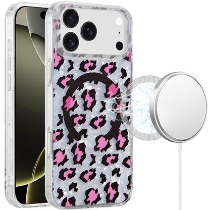 For Apple iPhone 17 Pro Stylish Pattern Fashion IMD Printed Design TPU Double Layer Slim Shockproof with Magnetic Back Case Cover Pink Leopard Skin