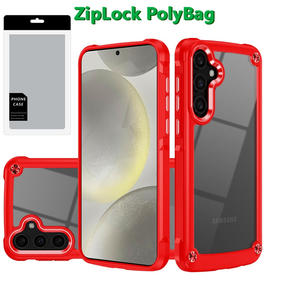 For Samsung Galaxy S25 /S24 Hybrid Transparent Rubber with Metal Buttons & Camera Edges Hard TPU Corner Frame Bumper Case Cover Blue