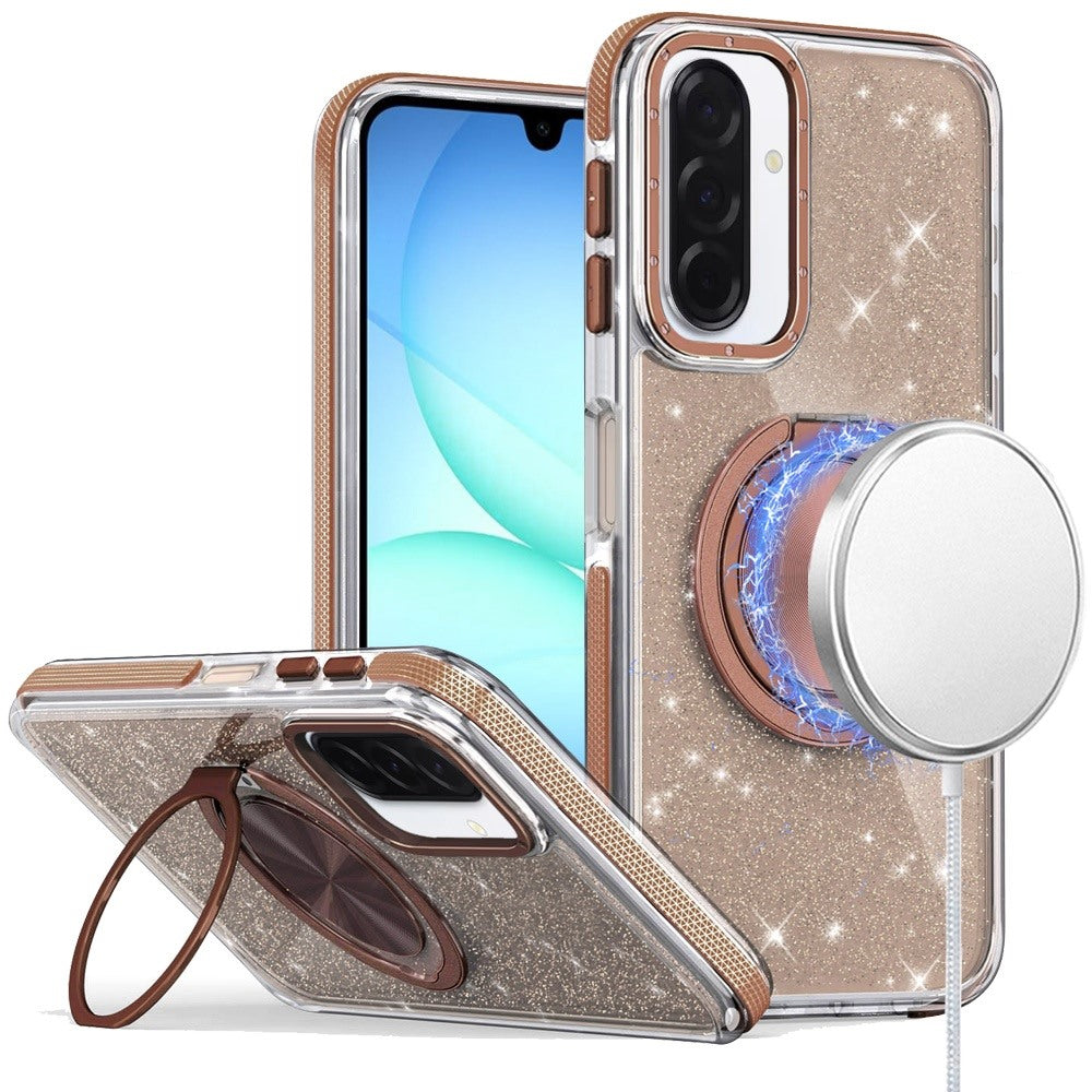 For Samsung Galaxy A17 5G Slim Bling Glitter Sparkly Shimmer Hybrid with Magnetic Ring and 360° Rotational Stand [Compatible with Magsafe] Case Cover