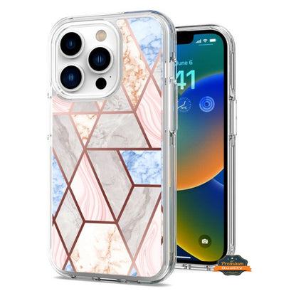 For Apple iPhone 15 Pro (6.1") Stylish Hybrid Fashion Marble Trendy Design Hard Back PC Shockproof TPU Protective  Phone Case Cover