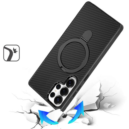 For Samsung Galaxy S26 Ultra Hybrid Carbon Fiber Design with MagSafe Compatible [Magnetic Circle], Ring Stand Shockproof Slim TPU Case Cover