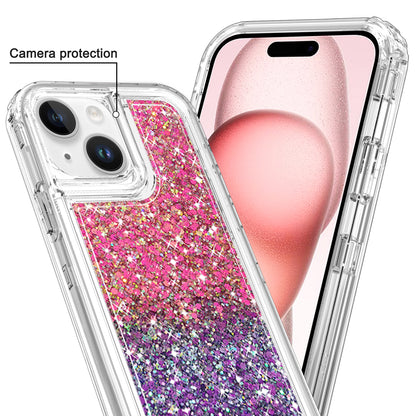 For Samsung Galaxy A26 Epoxy Bling Glitter Sparkly 3-in-1 Transparent Hybrid Full-Body Shockproof PC Bumper Case Cover Hot Pink + Purple