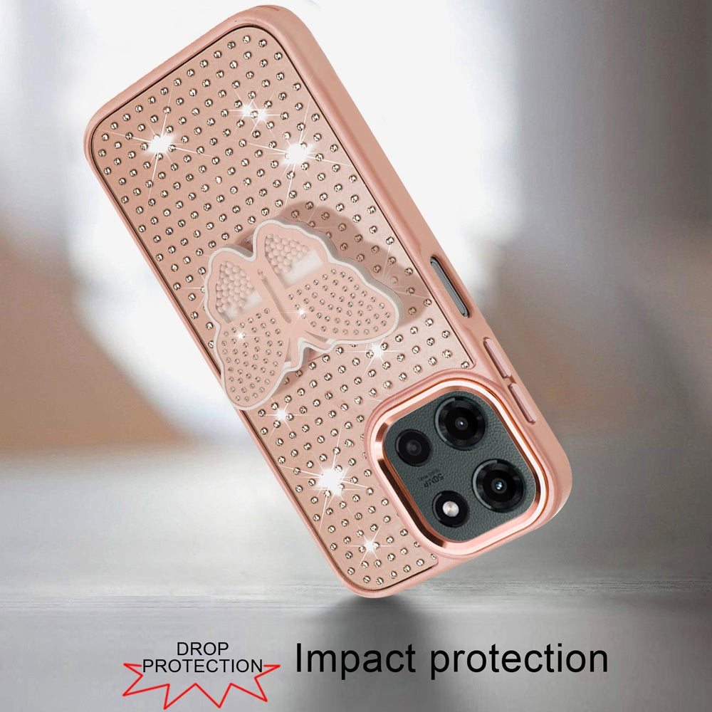 For Motorola Edge 2025 Butterfly Moveable Grip 3D Pop Stand Full Diamond Bling Sparkling TPU Fashion Hybrid Case Cover