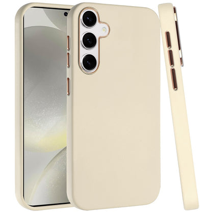 For Samsung Galaxy S25 /S24 Slim Classic Hybrid Around Rubber Gummy Gel Slick Hard PC Silicone TPU Chromed Button Case Cover White