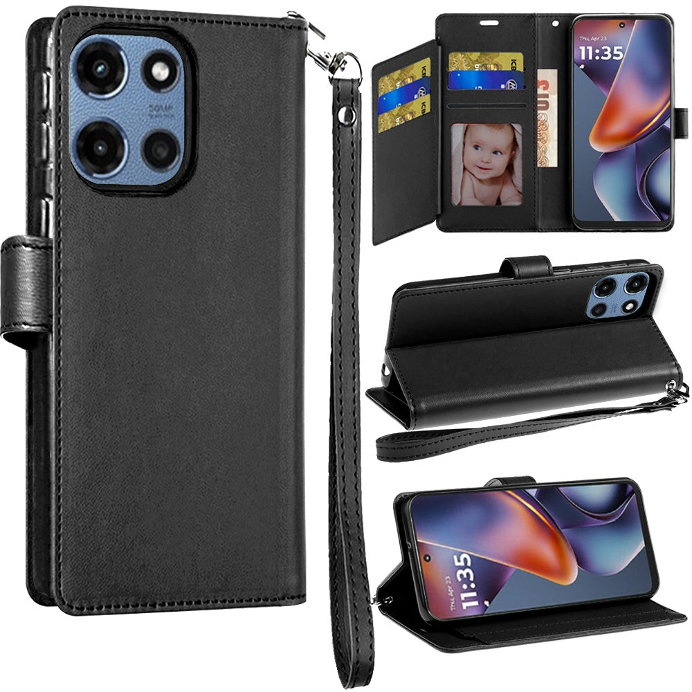 For Apple iPhone 17E /16E Wallet Cases PU Leather with Credit Card /ID /Cash Holder Slot Dual Flip Book Pouch, Stand and Strap Case Cover