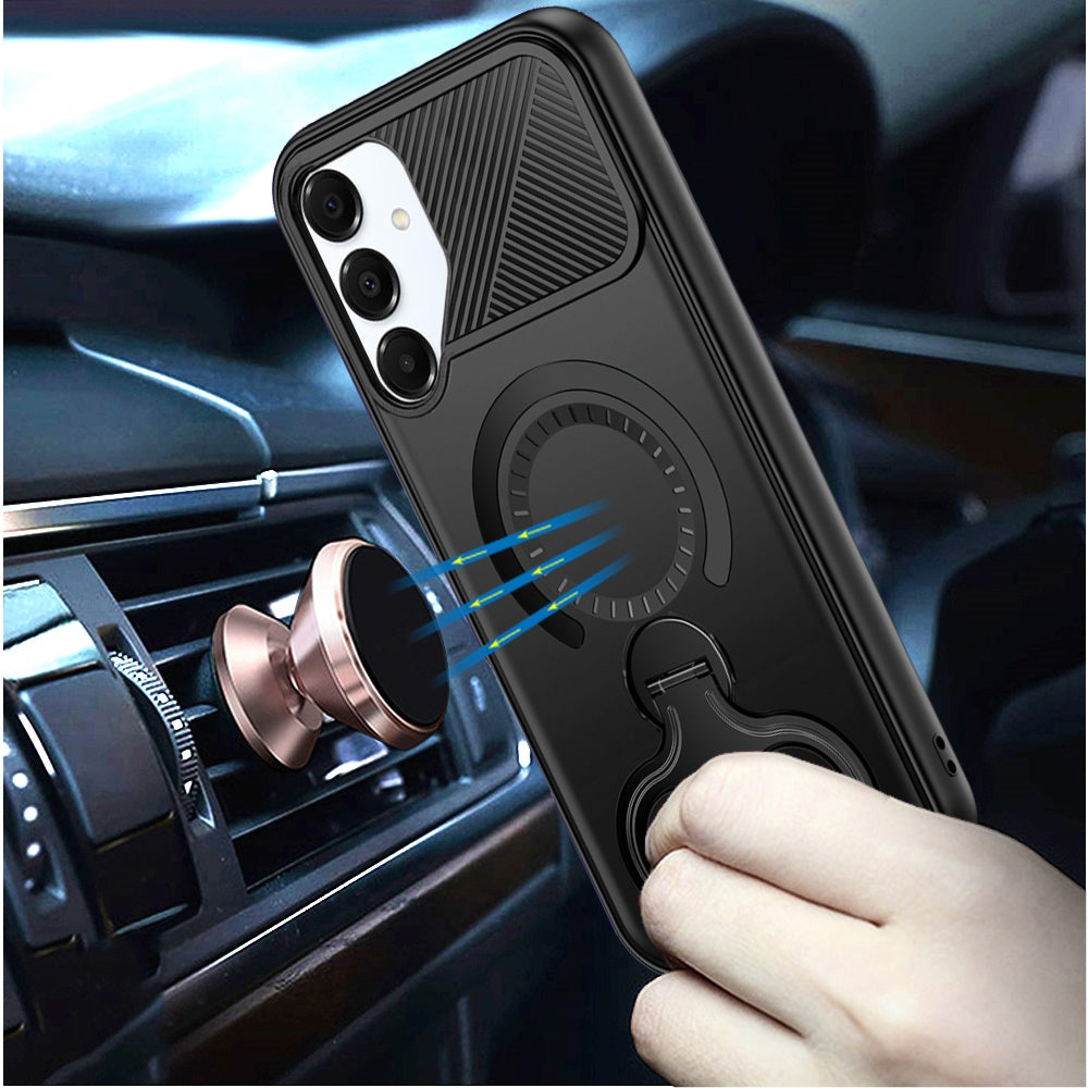 For Samsung Galaxy A16 5G Hybrid with Invisible 2 Hole Ring Stand Magnetic back Car Mount Friendly Protector Case Cover