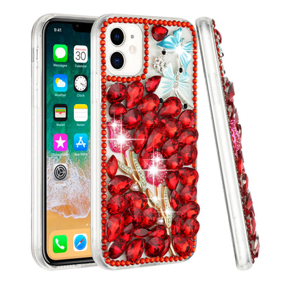 For Motorola Razr 2025 /2024 Bling Crystal 3D Full Diamonds Luxury Sparkle Rhinestone Hybrid Case Cover Red Exquisite Garden Flower