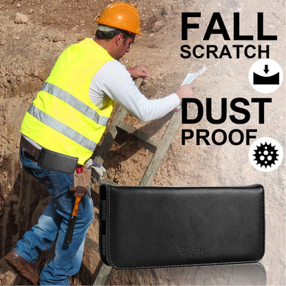 For Apple iPhone 16 (6.1") Universal Leather Belt Holster Horizontal Pouch Phone Holder with Belt Loop / Clip Waistband (Large) Cover [Black]