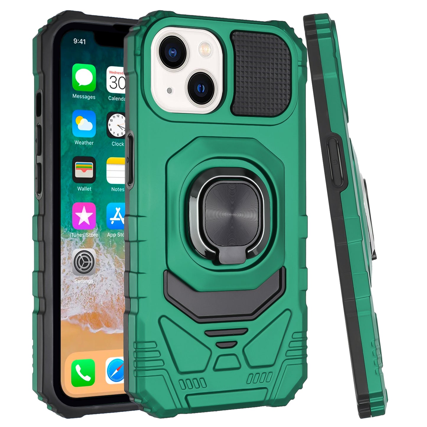 For Apple iPhone 16 (6.1") Hybrid Dual Layer with Rotate Magnetic Ring Stand Holder Kickstand, Rugged Shockproof Case Cover