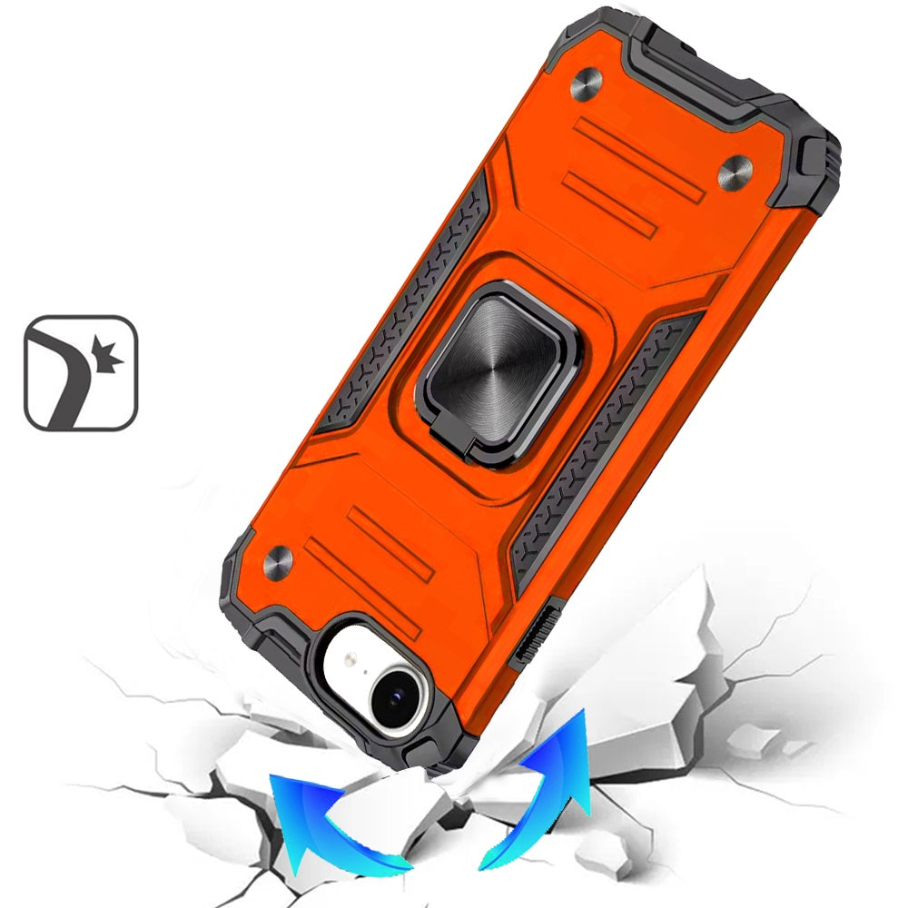 For Apple iPhone 17E /16E Armor Hybrid Magnetic Stand with Ring Holder Kickstand Shockproof Heavy-Duty Durable Rugged TPU Dual Layer Case Cover Cosmic Orange
