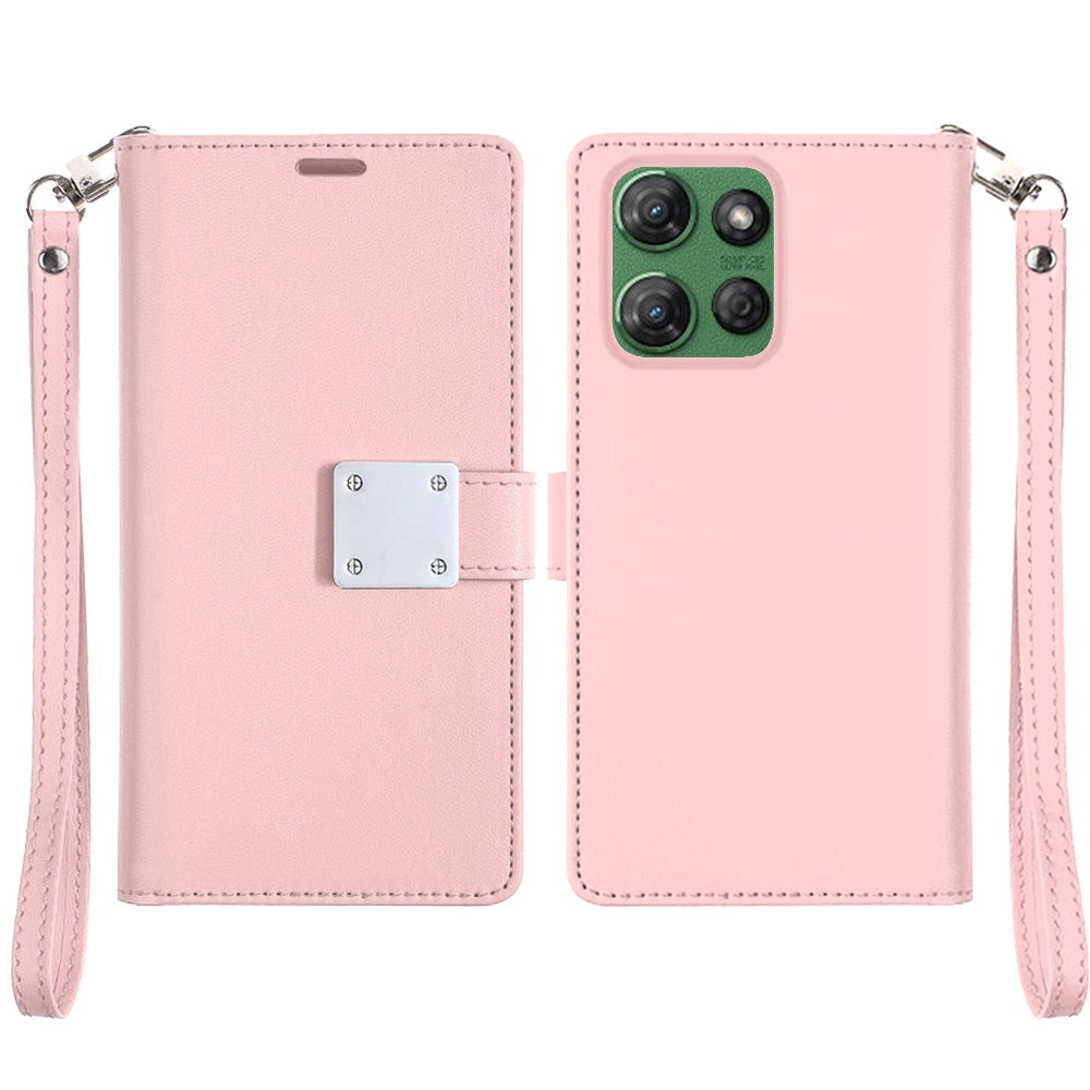For Google Pixel 10 Pro XL Wallet Case with ID/ Card Holder, Wristlet Strap, Magnetic TPU Protective Shockproof Folio Flip Case Cover Rose Gold