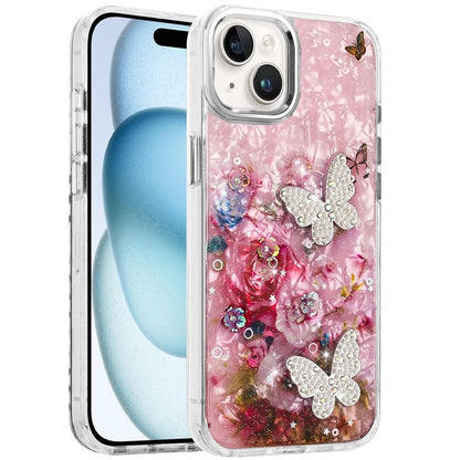 For Apple iPhone 12 /12 Pro Epoxy Glitter Flowers Bling 3D Butterfly Fashion TPU Hybrid with Shockproof Protection Case Cover