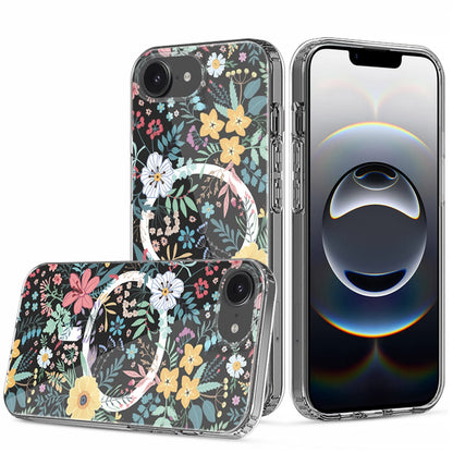 For Apple iPhone 16e Hybrid Flower Design Stylish Fashion Case, MagSafe Compatible, Thick Shockproof Hard PC Case Cover