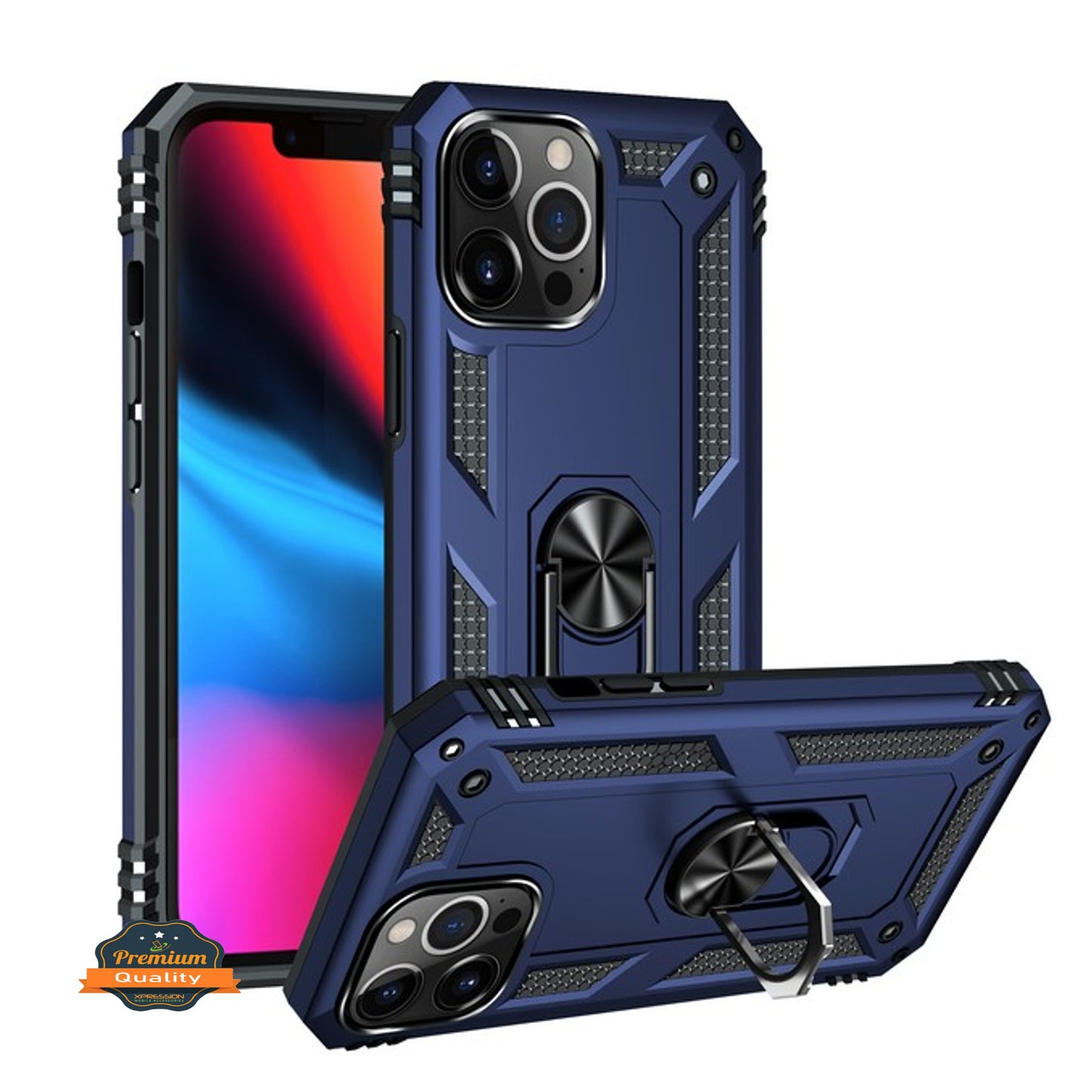 For Apple iPhone 15 Pro (6.1") Shockproof Hybrid Dual Layer TPU with Ring Stand Metal Kickstand Heavy Duty Armor  Phone Case Cover