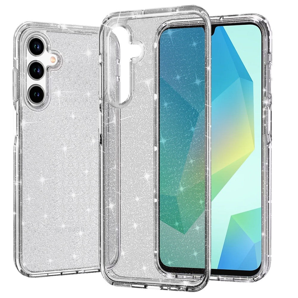 For Samsung Galaxy A16 5G Transparent Glitter Shiny Sparkle Bling TPU Rubber Hard Back Hybrid Frame Shockproof Case Cover Gray Smoke