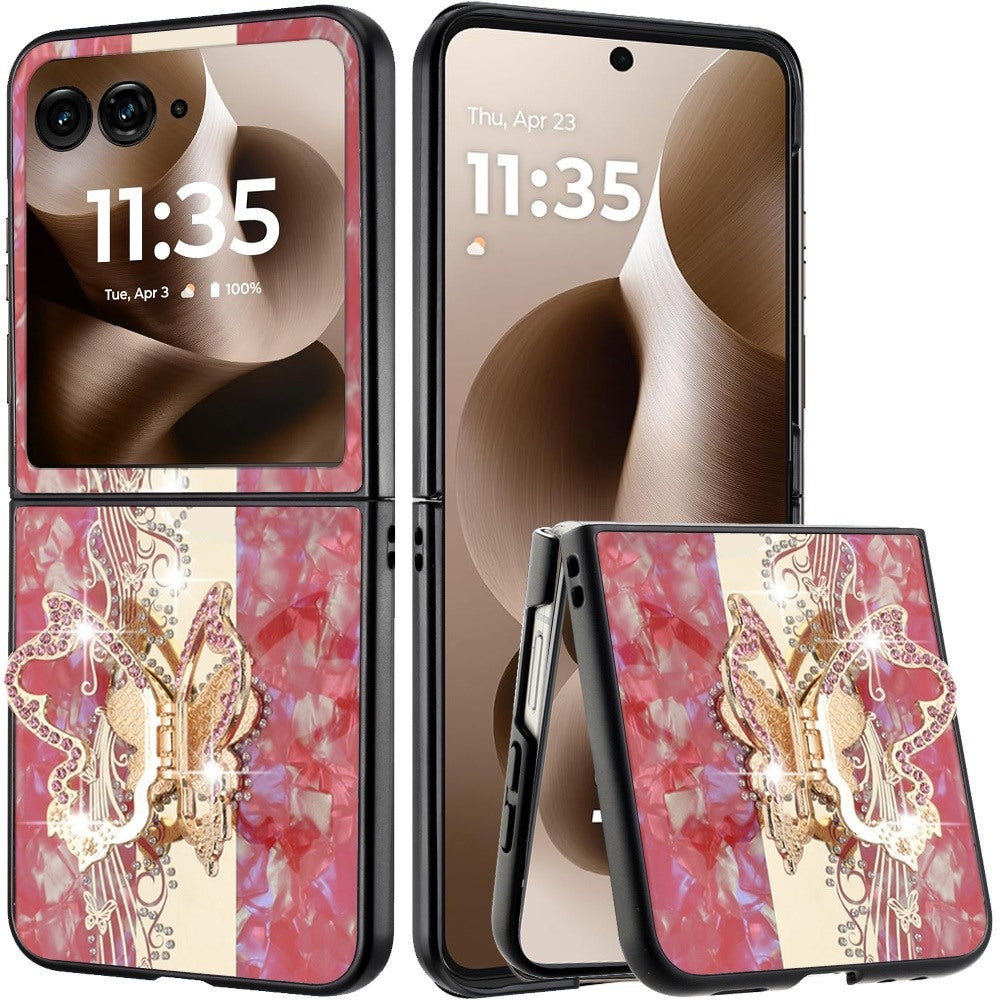 For Motorola Razr+ PLUS (2025) Diamonds 3D Fashion Bling Sparkly Glitter Ornaments Engraving Hybrid with Ring Stand Case Cover