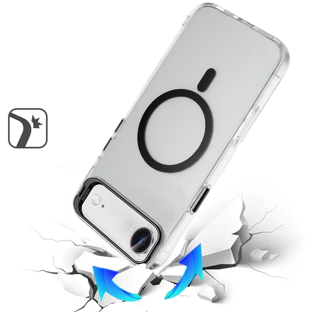For Apple iPhone 17 Air (6.6") Magnetic Back MagSafe Compatible Transparent Hybrid Drop Protection with Metallic Camera Stand Case Cover