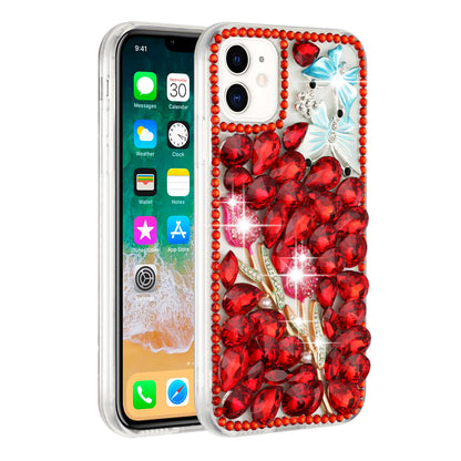 For Motorola Razr 2025 /2024 Bling Crystal 3D Full Diamonds Luxury Sparkle Rhinestone Hybrid Case Cover Red Exquisite Garden Flower