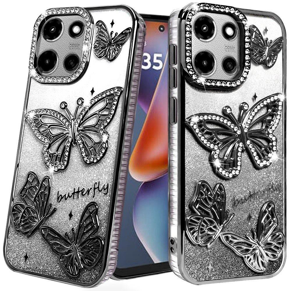 For Motorola Moto G 5G 2025 Luxury Butterfly Sparkle Glitter Diamond Crystal Rhinestone Shimmer Bling Plating Thick TPU Hard PC Case Cover