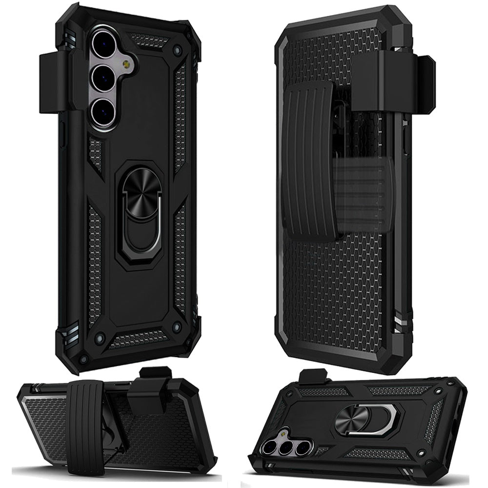 For Samsung Galaxy S25 Ultra Hybrid Combo Belt Clip Holster with Ring Stand Holder, Military Grade Fit Magnetic Car Mount Shockproof Case Cover Black