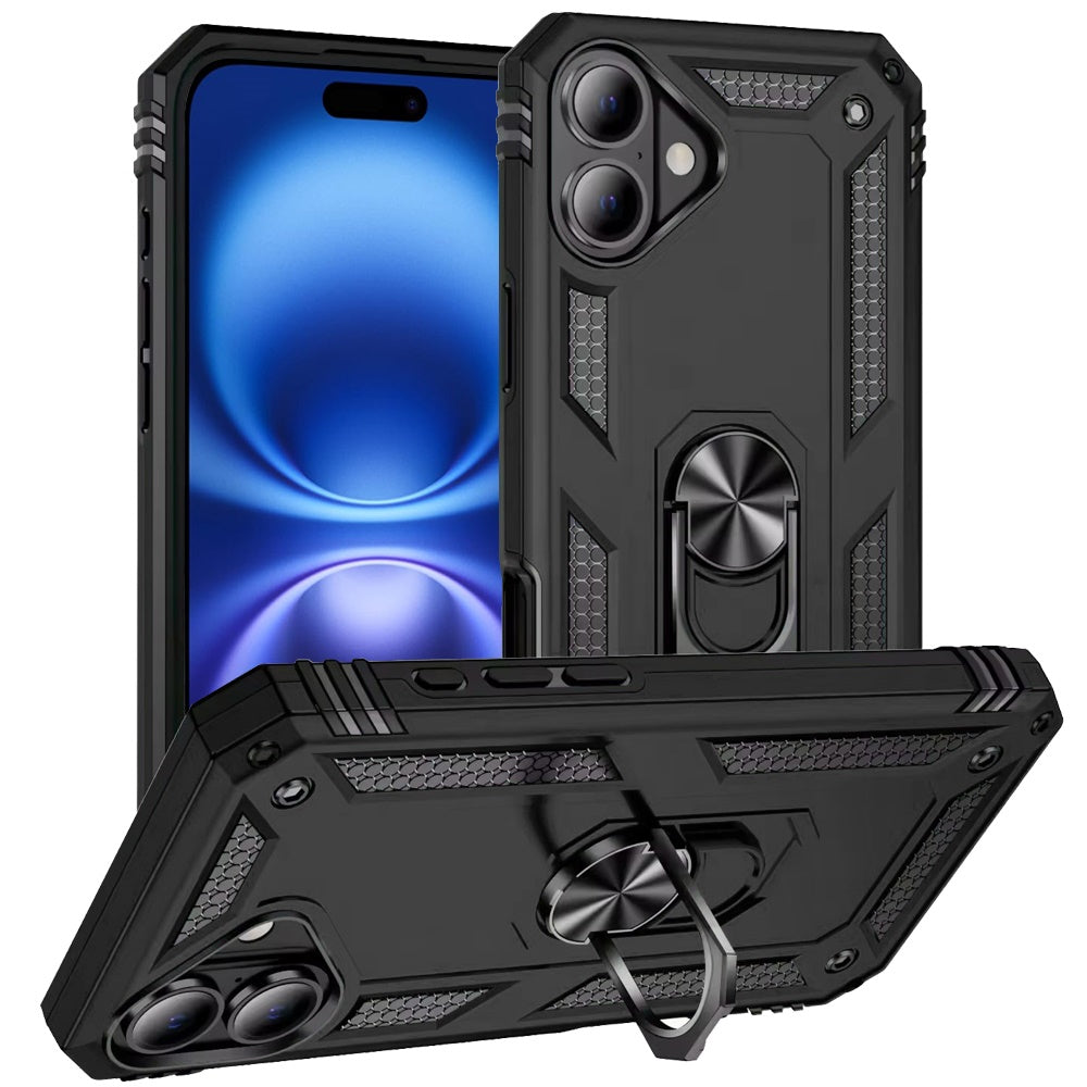 For Apple iPhone 17 (6.3") Hybrid Shockproof Durable 360 Degree Rotatable Ring Stand Holder Kickstand Fit Magnetic Car Mount Case Cover