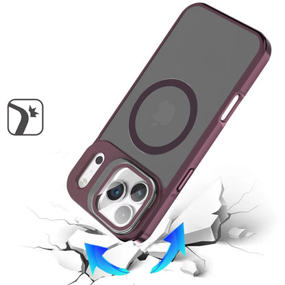 For Apple iPhone 17 Pro Max (6.9") Tough HQ Hybrid Case with Aluminum Frame Camera Stand, Compatible with MagSafe, Translucent Matte Shockproof Case Cover Burgundy