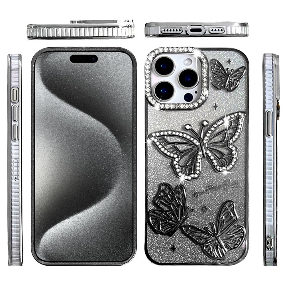 For Apple iPhone 11 (6.1 inch) Luxury Butterfly Sparkle Glitter Diamond Crystal Rhinestone Shimmer Bling Plating Thick TPU Hard PC Case Cover