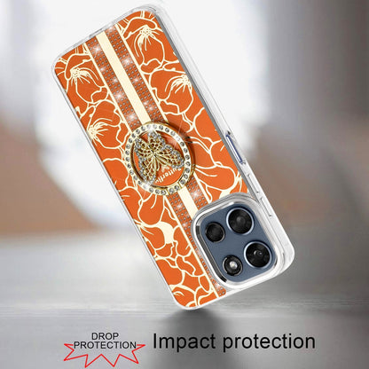 For Motorola Moto G Play 5G 2026 Diamonds 3D Butterfly Floral Design Bling Sparkly Glitter Hybrid Metal Fashion with Ring Stand Case Cover