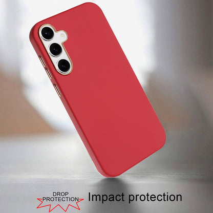 For Samsung Galaxy S25 /S24 Slim Classic Hybrid Around Rubber Gummy Gel Slick Hard PC Silicone TPU Chromed Button Case Cover Red
