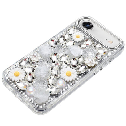 For Apple iPhone 17 Air (6.6") Fashion Daisy Floral Series, Full 3D Bling Crystal Diamonds Sparkling Rhinestone Glitter Hybrid Design Case Cover