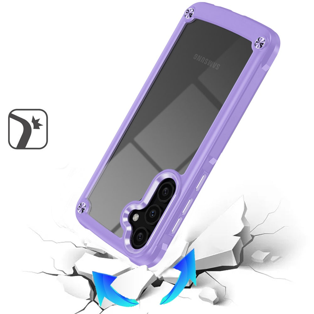 For Samsung Galaxy A26 Hybrid Transparent Rubber with Metal Buttons & Camera Edges Hard TPU Corner Frame Bumper Case Cover