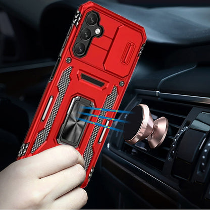 For Samsung Galaxy S20 Ultra Tough Hybrid Case with Movable Camera Window & Metal Ring Stand Shockproof Case Cover Red