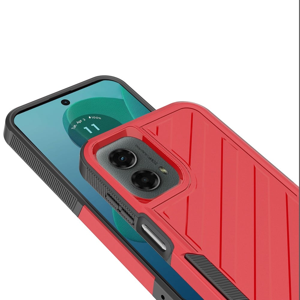 For Motorola Moto G 5G 2024 Premium Hybrid Rugged lined Shockproof Textured 2-in-1 Non-Slip Hard PC & TPU Non Slip Tough Case Cover Red+Black