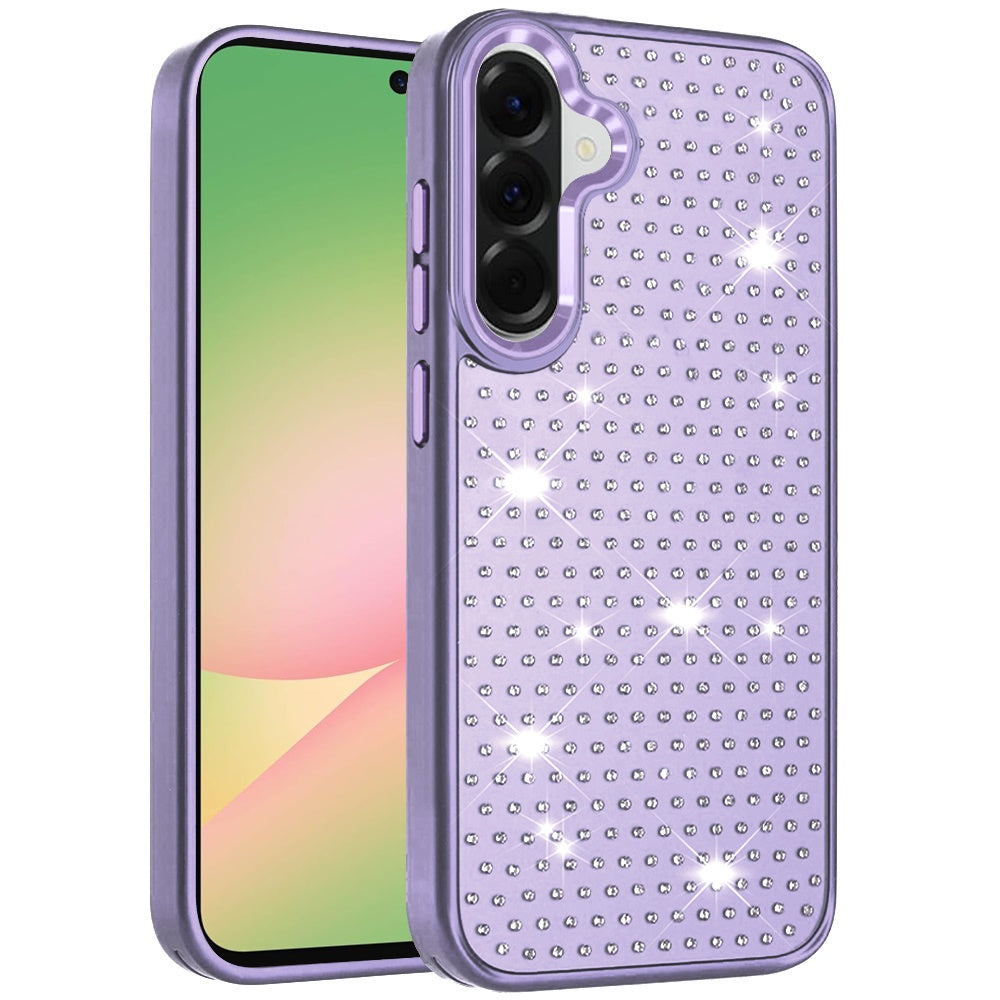 For Samsung Galaxy A57 Bling Diamond Metallic, Full Sparkle Chrome Edged Hybrid Protective Shockproof Case Cover