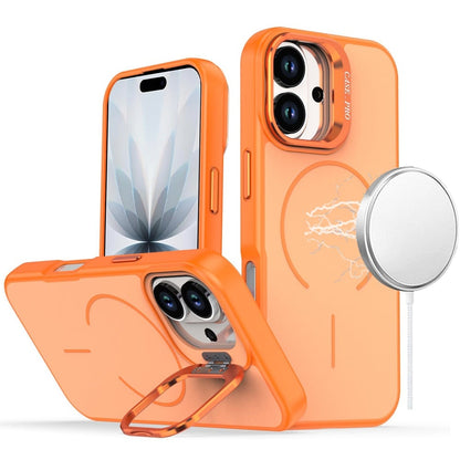 For Apple iPhone 17E /16E Magnetic Matte Metal Camera Stand Hybrid Drop Protection Durable Shockproof Slim Fit Design Case Cover Cosmic Orange