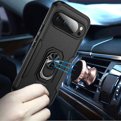 For Google Pixel 10 Pro XL Hybrid Rugged Tough 2in1 Drop-Proof Protection Military Grade Armor with Metal Ring Stand Case Cover