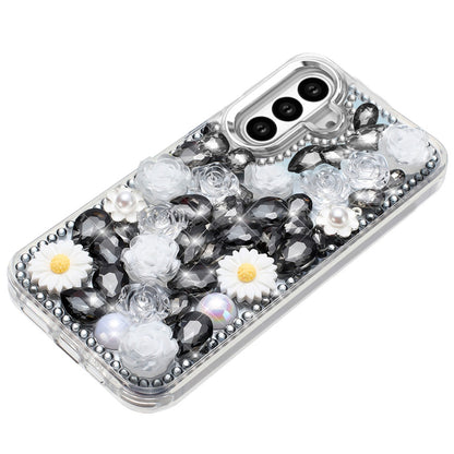 For Samsung Galaxy S25 Plus /S25+ /S24/Plus Fashion Daisy Floral Series, Full 3D Bling Crystal Diamonds Sparkling Rhinestone Glitter Hybrid Design Case Cover