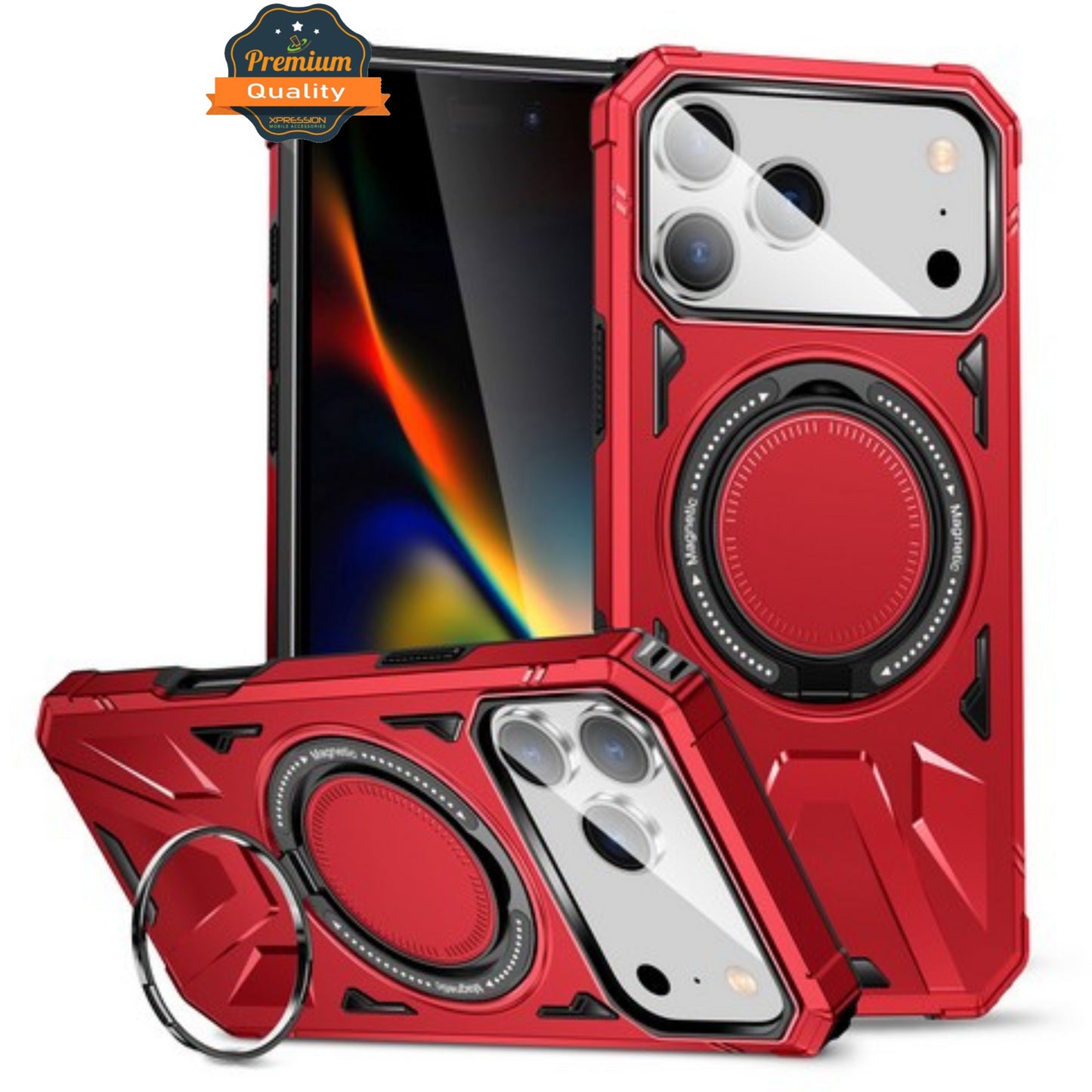 For Apple iPhone 17 Pro Tough Shockproof Hybrid Magnetic Large Rotating Ring Stand Compatible with MagSafe Case Cover