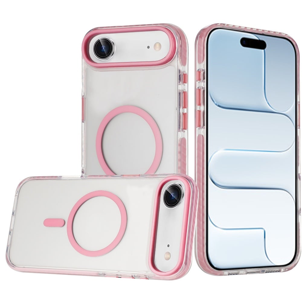 For Apple iPhone 17 Air (6.6") Transparent Hybrid with Color-Matched Magnetic Circle, Rubber TPU Frame Hard PC Shockproof Case Cover