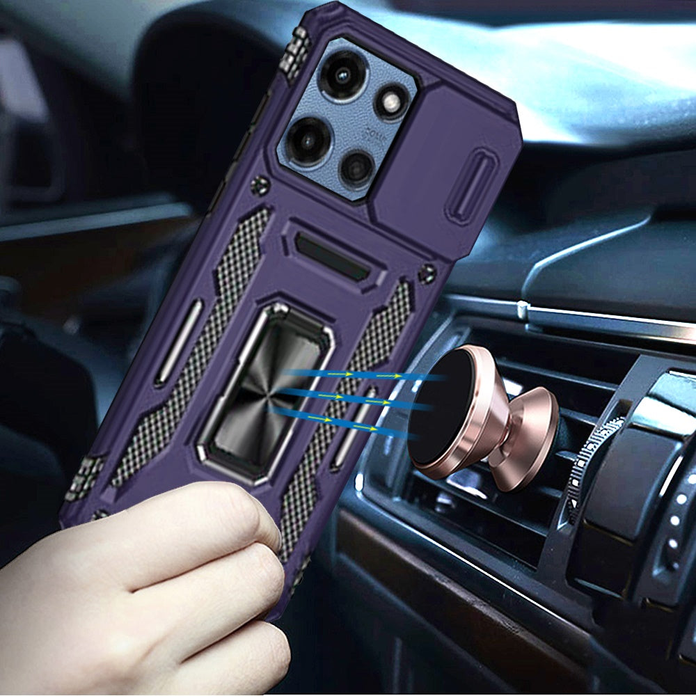 For Motorola Moto G Power 5G 2026 /2025 Tough Hybrid Case with Movable Camera Window & Metal Ring Stand Shockproof Case Cover Cosmic Orange